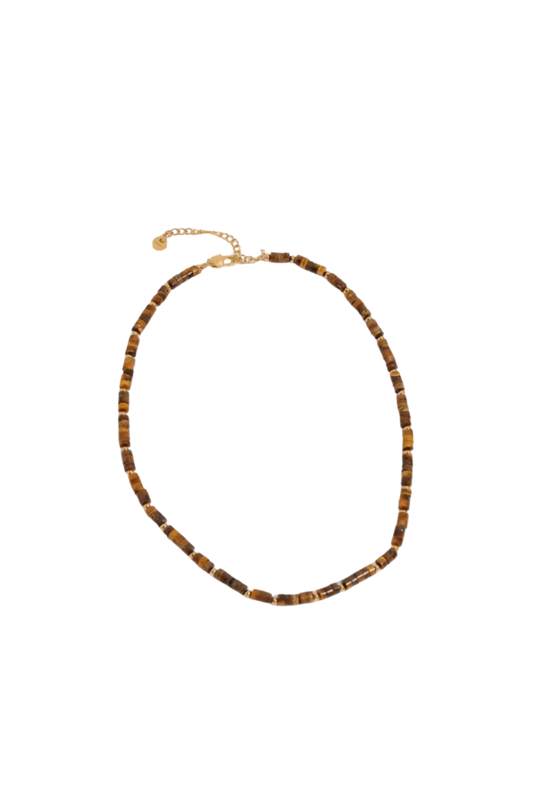 Horizon Tiger Eye Stainless Steel Necklace, Main, color, Gold