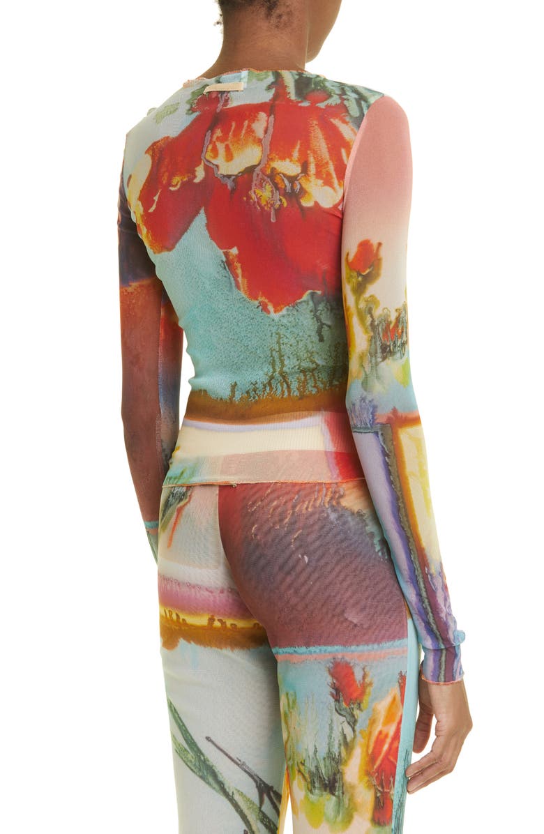 Jean Paul Gaultier Scarf Print Long Sleeve Tulle Top, Alternate, color, 