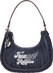 True Religion Wing Motif Denim Hobo Bag