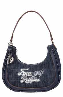 True Religion Wing Motif Denim Hobo Bag