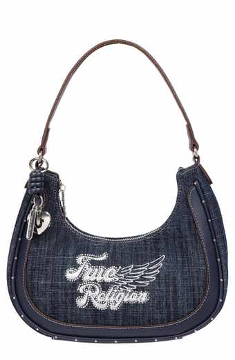 True Religion Wing Motif Denim Hobo Bag