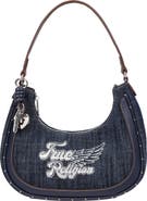 True Religion Wing Motif Denim Hobo Bag