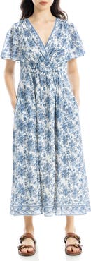 MAX STUDIO Floral Flutter Sleeve Maxi Dress