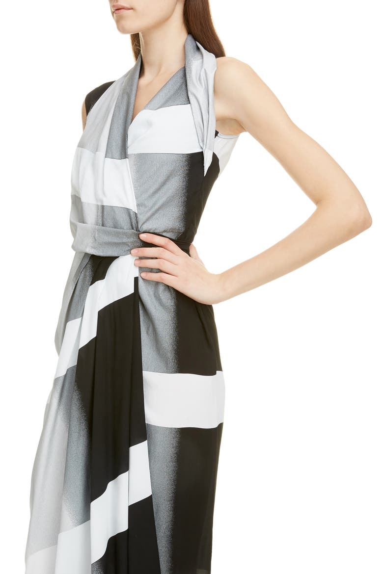 Stripe Wrap Midi Dress, Alternate, color, BLACK/ SILVER