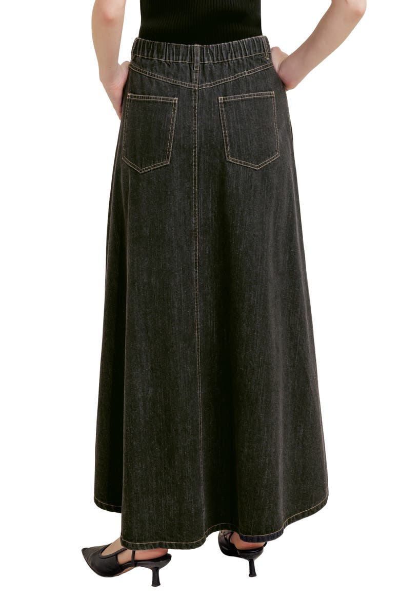 A-Line Denim Maxi Skirt, Alternate, color, BLACK