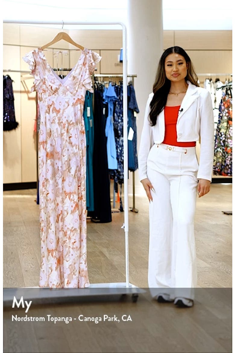 flutter sleeve asymmetrical floral maxi dress Flutter Sleeve Maxi Dress