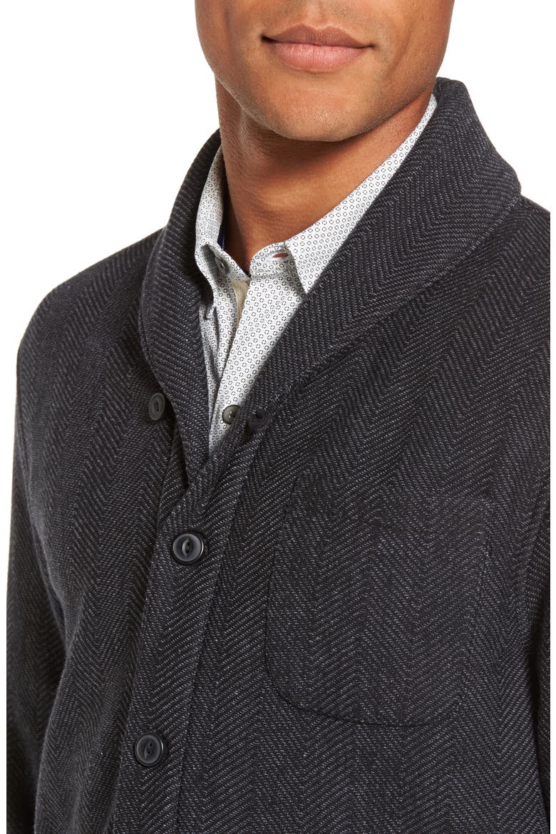 Fleece Lined Shawl Collar Cardigan, Alternate, color, GREY PHANTOM HERRINGBONE
