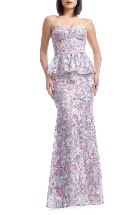 Scarlett Sequin Floral Embroidered Peplum Mermaid Gown