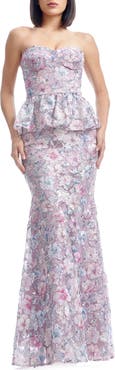 Dress the Population Scarlett Sequin Floral Embroidered Peplum Mermaid Gown