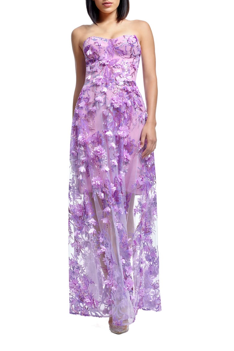 dress the population melissa strapless sequin floral appliqu maxi dress Dress The Population Lace Floral 3D Appliqu
