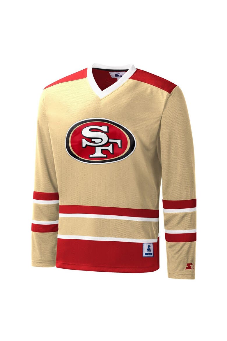 Niners Gold Color STARTER Men's Starter Gold San Francisco 49ers Cross-Check V-Neck Long ...