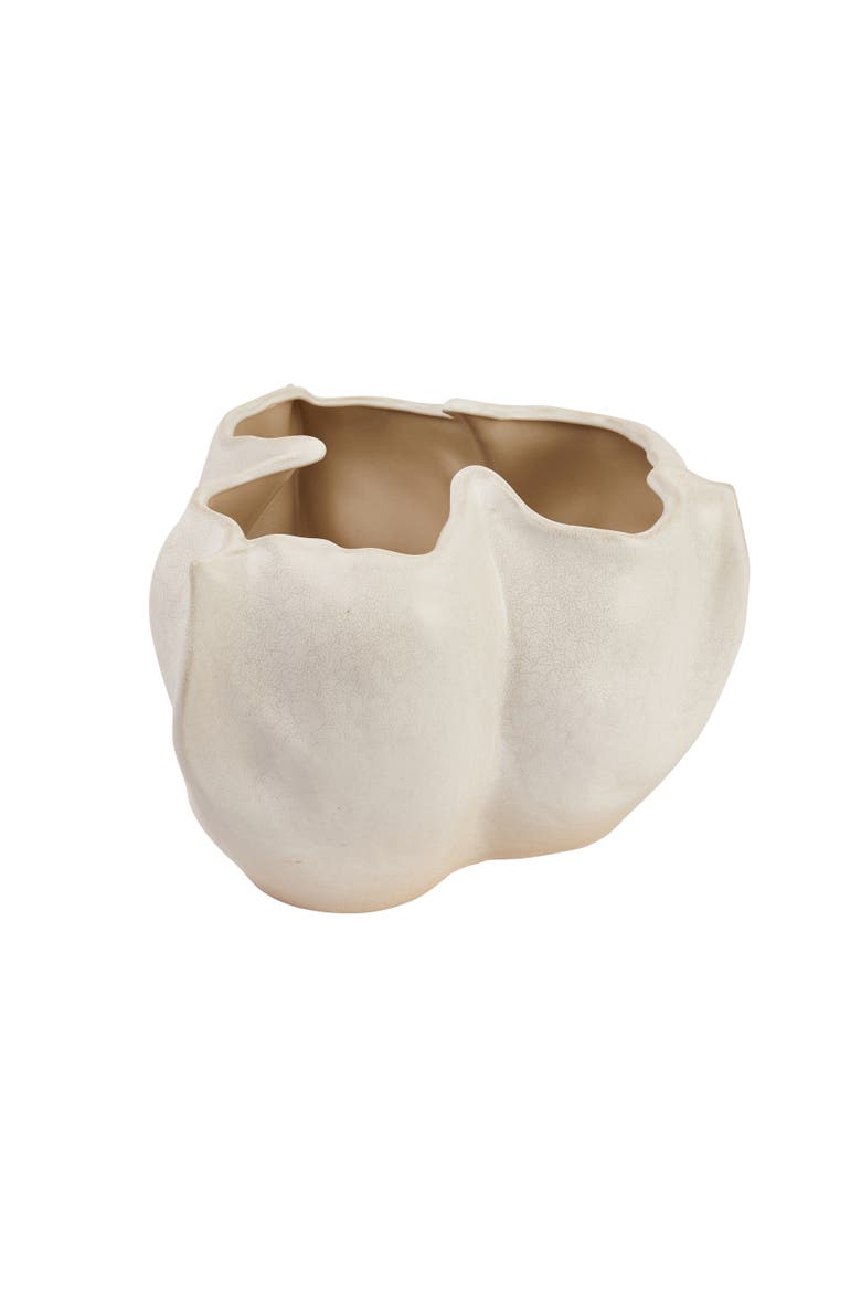 Decorative Organically Shaped Stoneware Planter, Matte Cream, Main, color, Cream