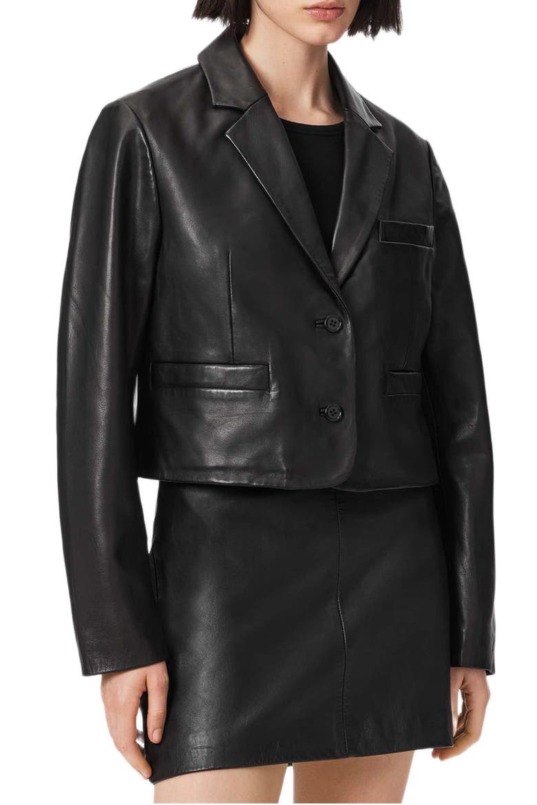 Apton Leather Blazer, Alternate, color, BLACK