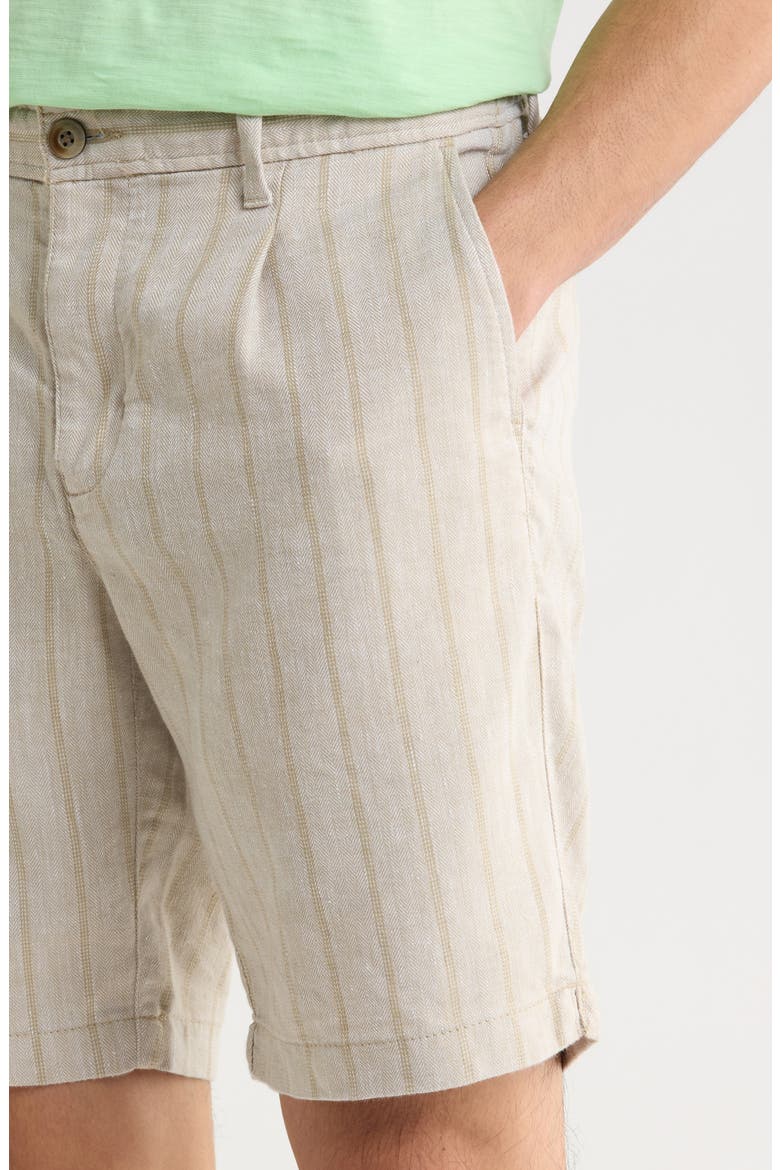 Isla Sands Pleated Stripe Linen Blend Shorts, Alternate, color, STONE KHAKI