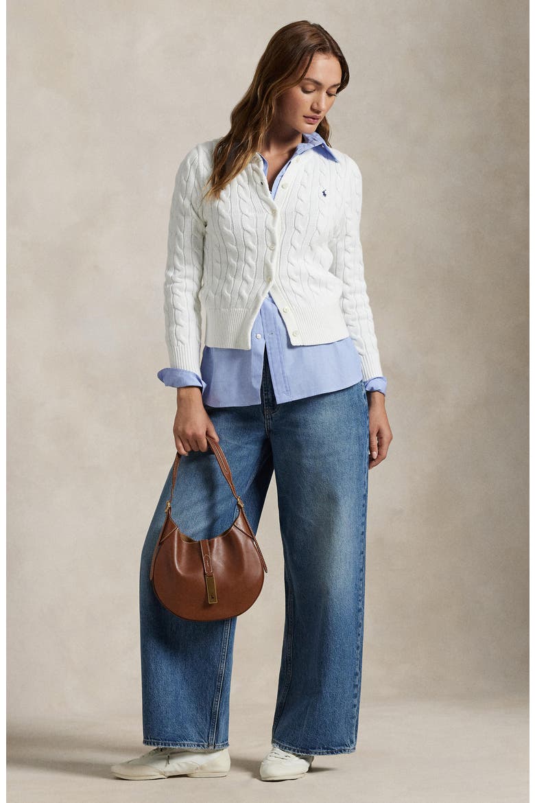 Cable Knit Cotton Cardigan, Alternate, color, WHITE