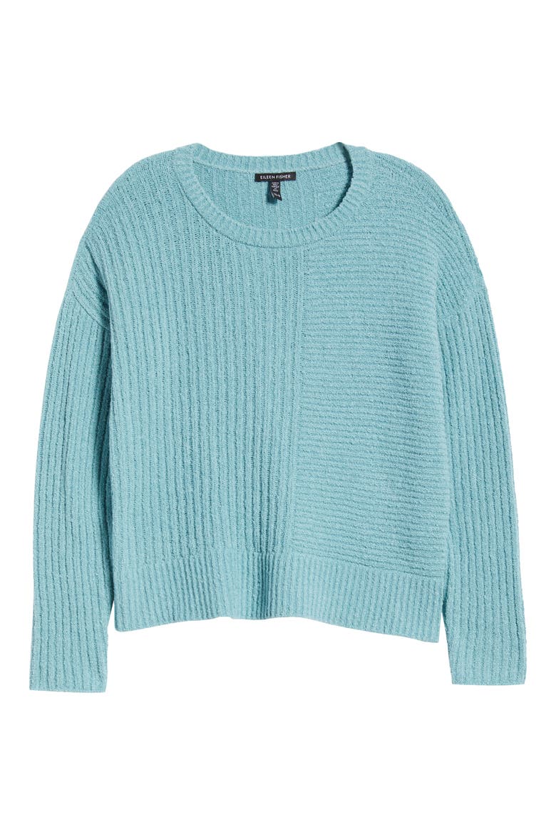 Crewneck Rib Organic Cotton Blend Sweater, Alternate, color, SEAFOAM