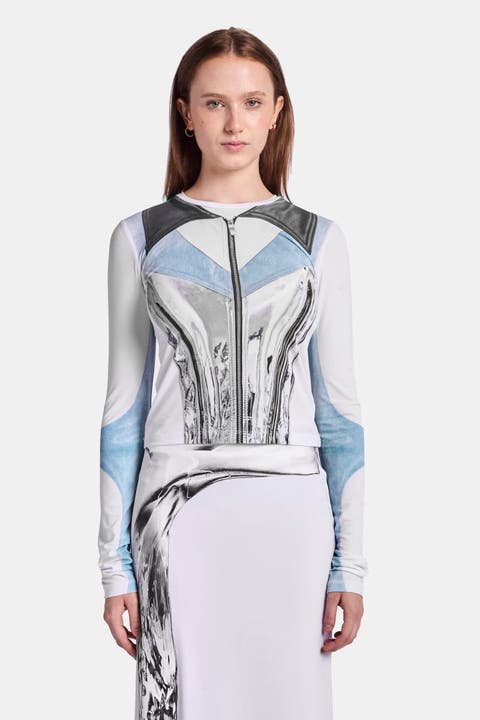 Moto Jacket Illusion Print Long Sleeve Top