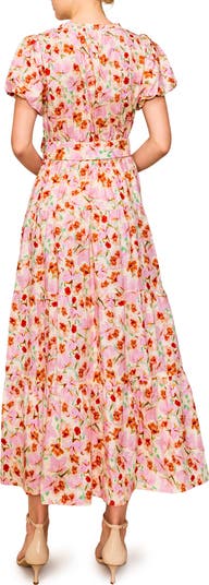 Floral Puff Sleeve Tiered Maxi Dress