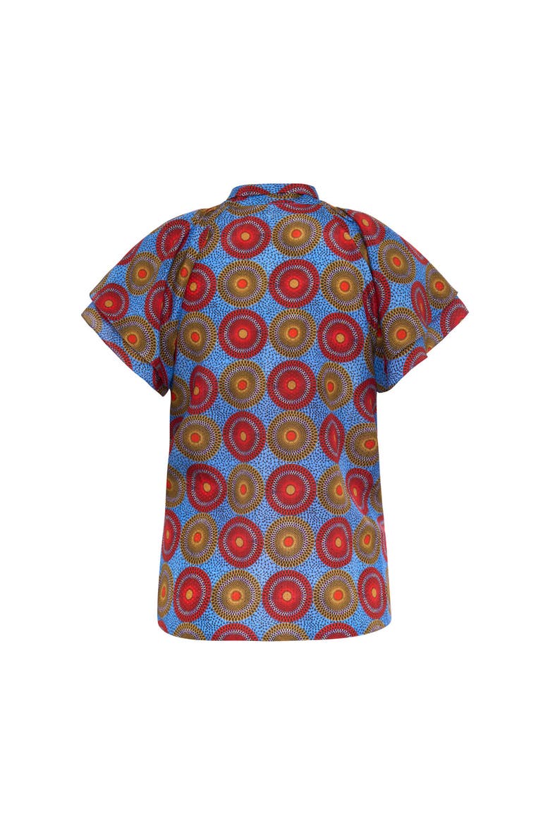 Printed Blouse With Neck Tie, Alternate, color, Blue/Multicolour