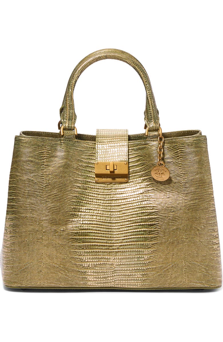 Brahmin Small Denise Embossed Leather Satchel, Main, color, Olive