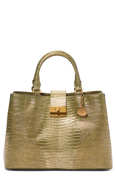 Small Denise Embossed Leather Satchel