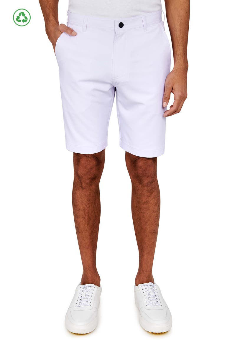 Regular Fit Solid Recycled Performance Flat Front Golf Shorts, Main, color, WHITE
