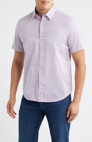 Johnston & Murphy Logan Microprint Short Sleeve Cotton Blend Button-Up Shirt