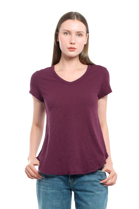 Short Sleeve Shrunken V-Neck Shirttail Top