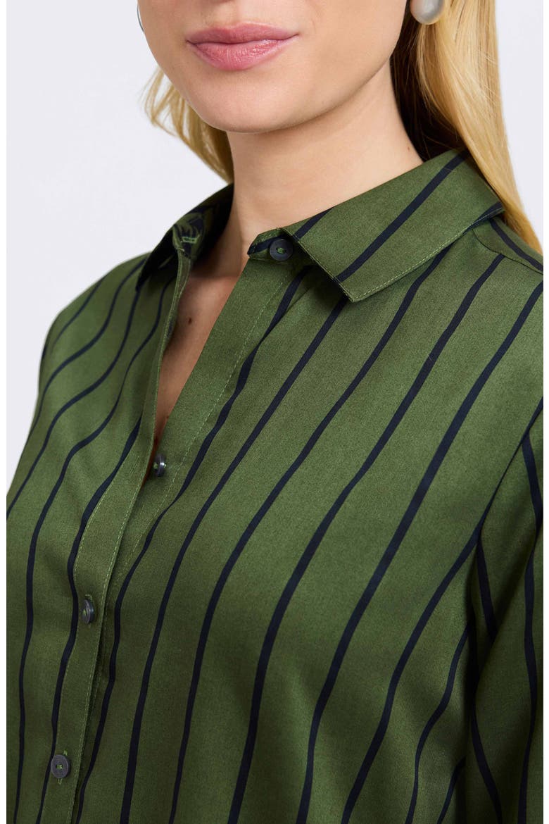 Margie Stripe Three-Quarter Sleeve Button-Up Shirt, Alternate, color, BASIL GREEN/ BLACK
