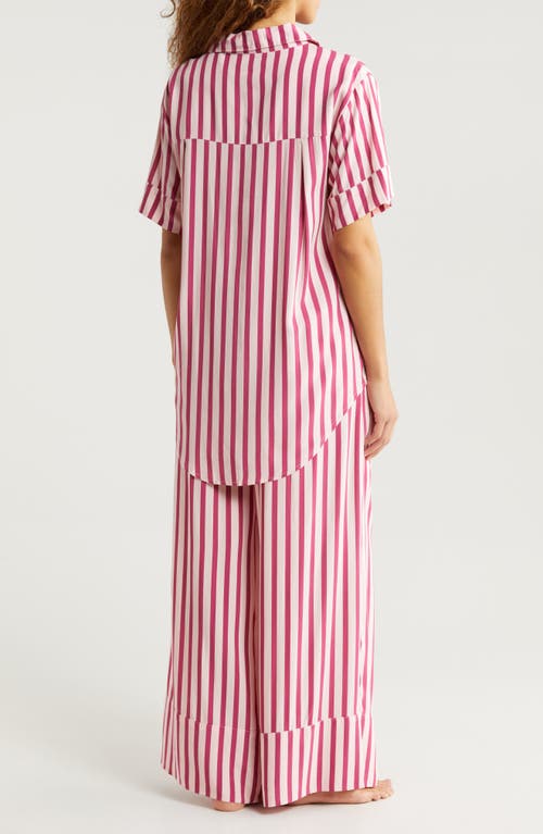 Papinelle Stripe Wide Leg Pajamas In Mulberry/pink Stripe