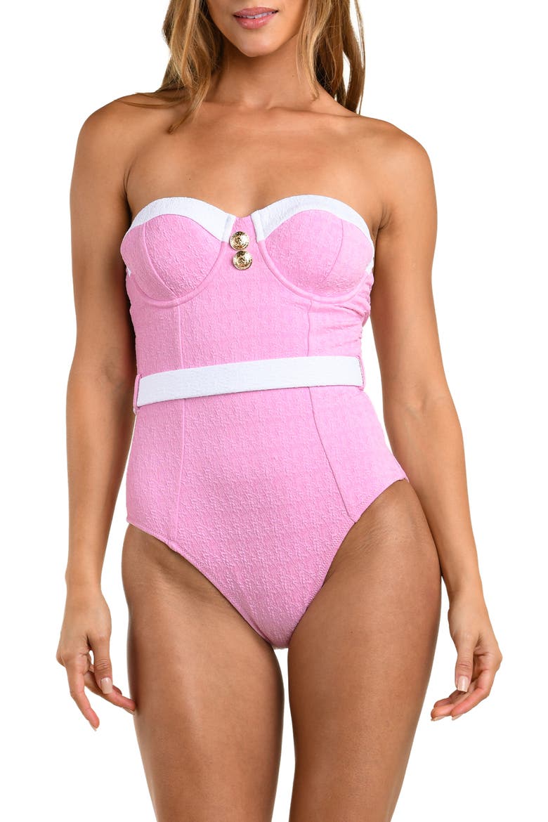 Amie Colorblock Jacquard One-Piece Swimsuit, Main, color, BLUSH