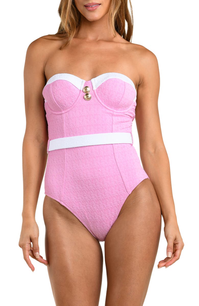 L'AGENCE Amie Colorblock Jacquard One-Piece Swimsuit, Main, color, Blush