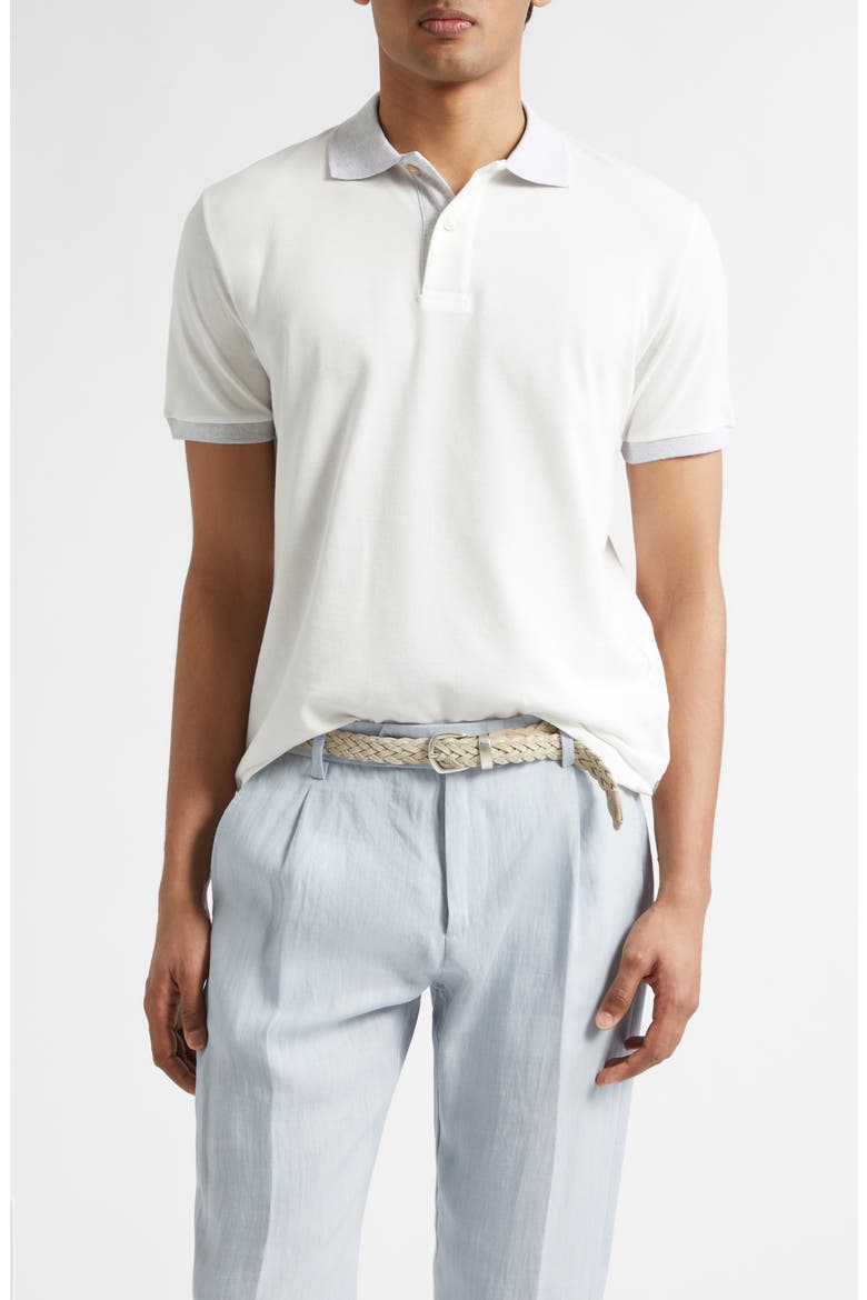 Contrast Trim Cotton Piqué Polo, Main, color, WHITE/ MELANGE LIGHT GREY