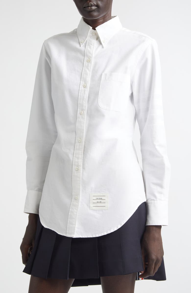 Thom Browne Classic Point Collar Long Sleeve Cotton Blouse, Alternate, color, White