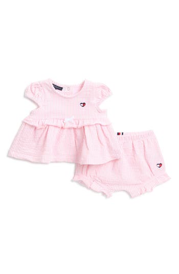 Tommy Hilfiger Stripe Ruffle Top & Shorts Set In Red/pink