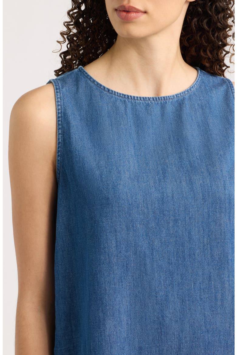 Shell Sleeveless Denim Shift Dress, Alternate, color, DISTRESSED INDIGO WASHED DENIM