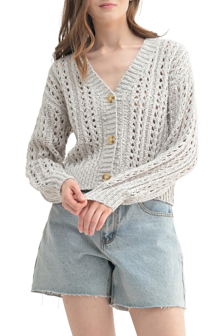 Open Stitch Cardigan, Main, color, HEATHER GREY