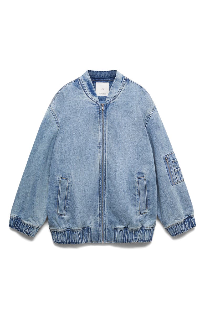 MANGO Denim Bomber Jacket, Alternate, color, 