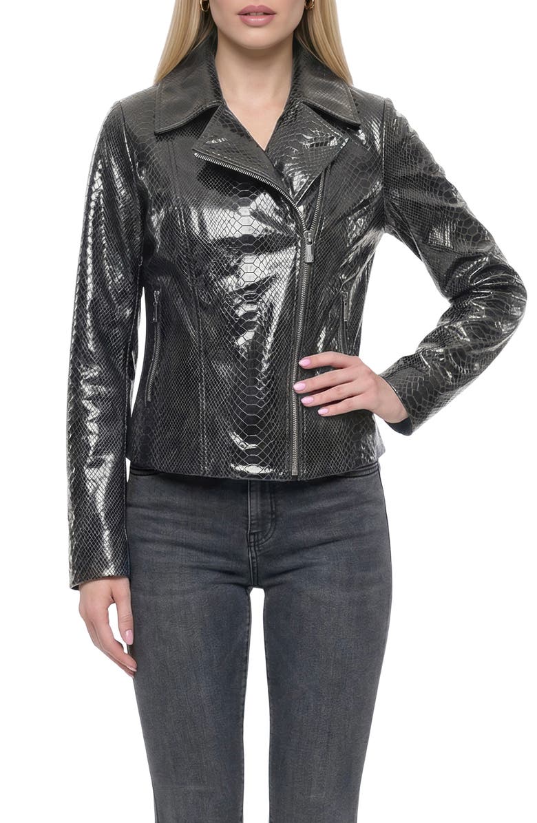 GORSKI Genuine Metis Suede Pythn Printed Moto Zip Jacket, Alternate, color, Anthracite