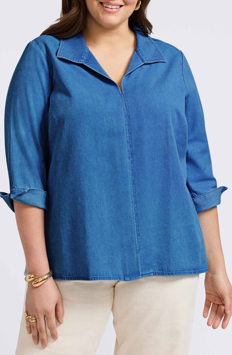 Foxcroft Agnes Denim Shirt, Main, color, Medium Wash