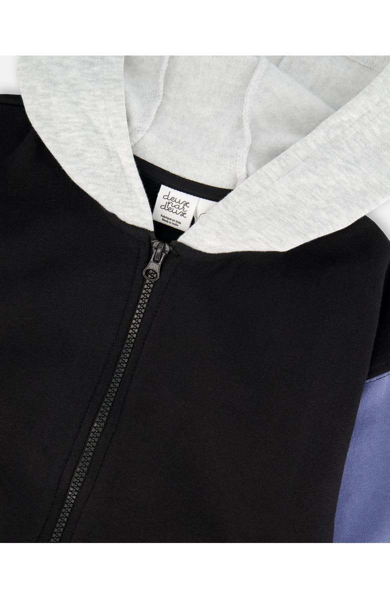 Deux par Deux Full Zip Hooded Fleece Jacket Varsity, Alternate, color, Black