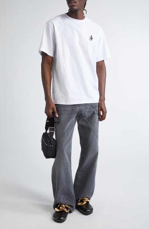 Jw Anderson Men White Crewneck T-shirt With Logo Embroidery On The Front In Cotton Man In White