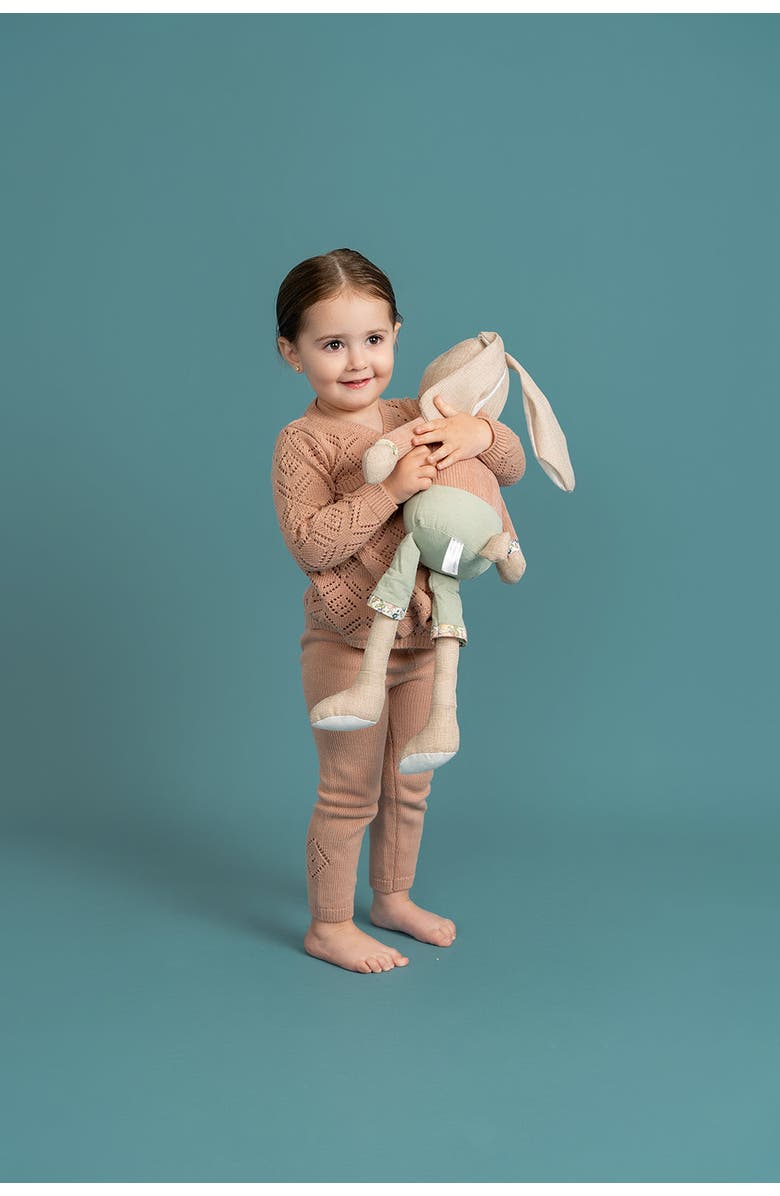 Charlotte & George Pointelle Knit 3 Piece Top, Pants and Hat Set, Alternate, color, Maple Sugar