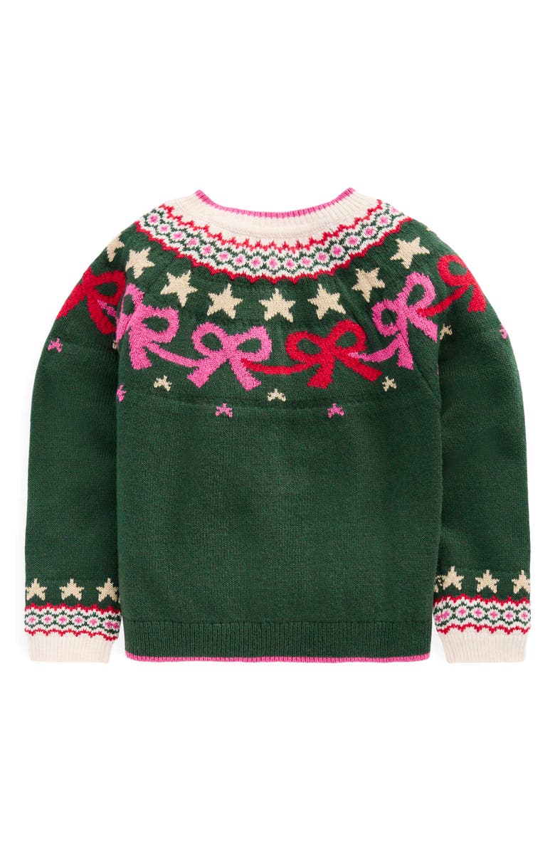 Mini Boden Kids' Edie Fair Isle Bow Cardigan, Alternate, color, Emerald Night Bows