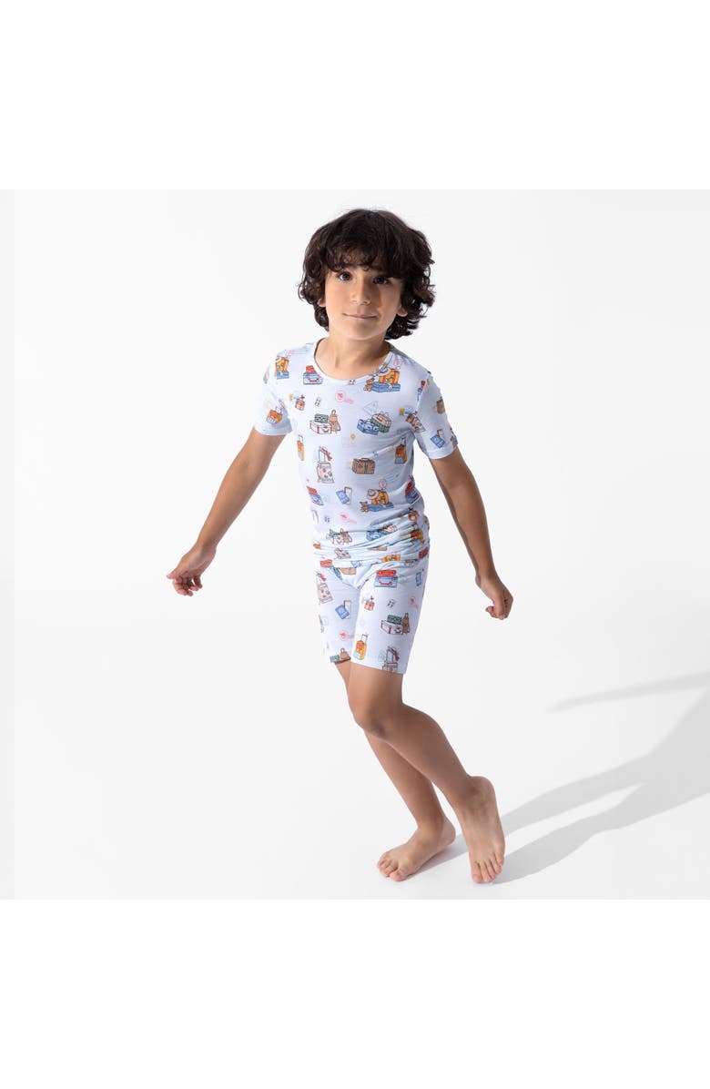 Bellabu Bear Vintage Suitcases Kids 2-Piece Short Sleeve & Shorts Pajama Set, Alternate, color, Vintage Suitcases
