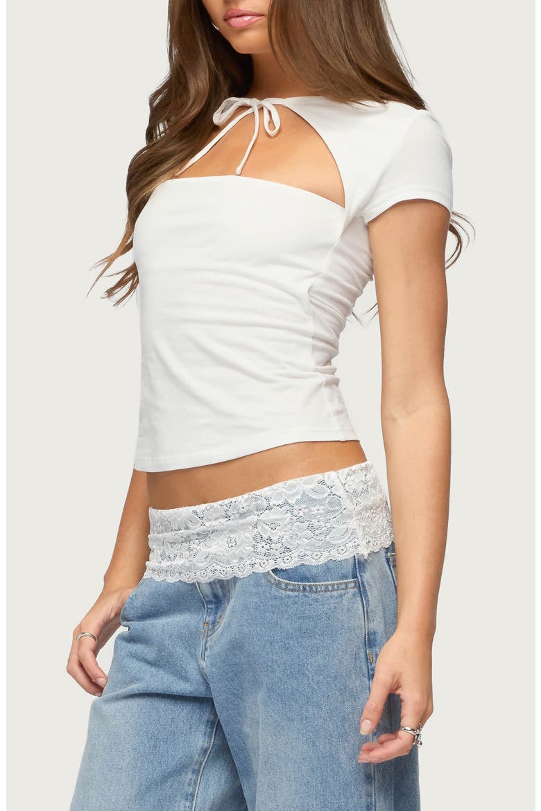 Meridia Cutout Tie Neck T-Shirt, Alternate, color, WHITE