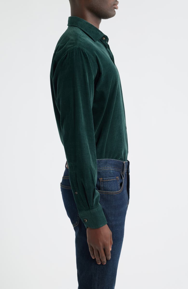 Peter Millar Cotton & Cashmere Corduroy Button-Up Shirt, Alternate, color, Deep Verdant