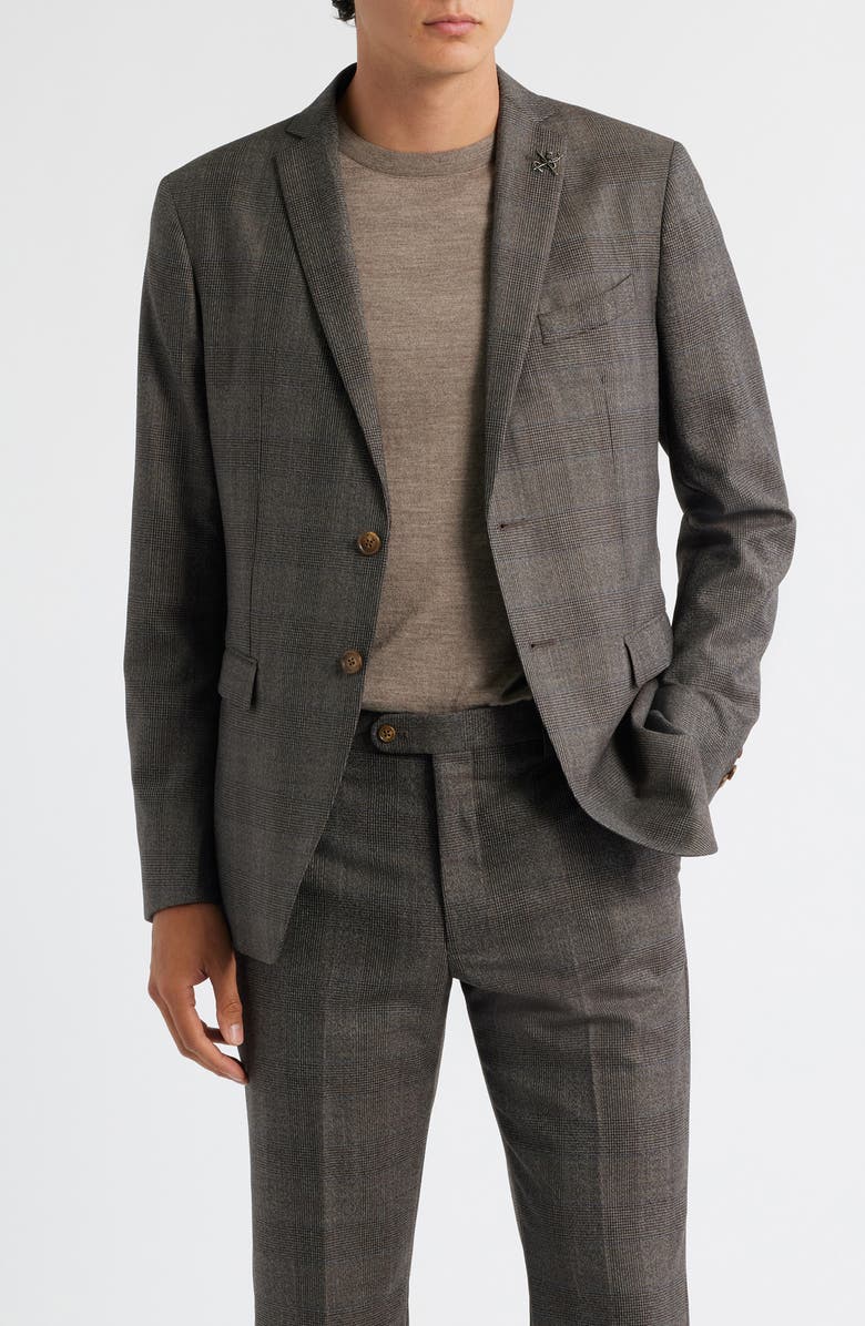 John Varvatos Star USA Varick Slim Fit Brown Glen Check Wool Blend Suit, Alternate, color, Brown