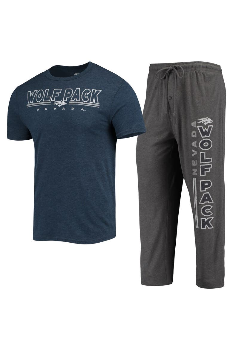 Men's Concepts Sport Heathered Charcoal/Navy Nevada Wolf Pack Meter T-Shirt & Pants Sleep Set, Alternate, color, Heather Charcoal