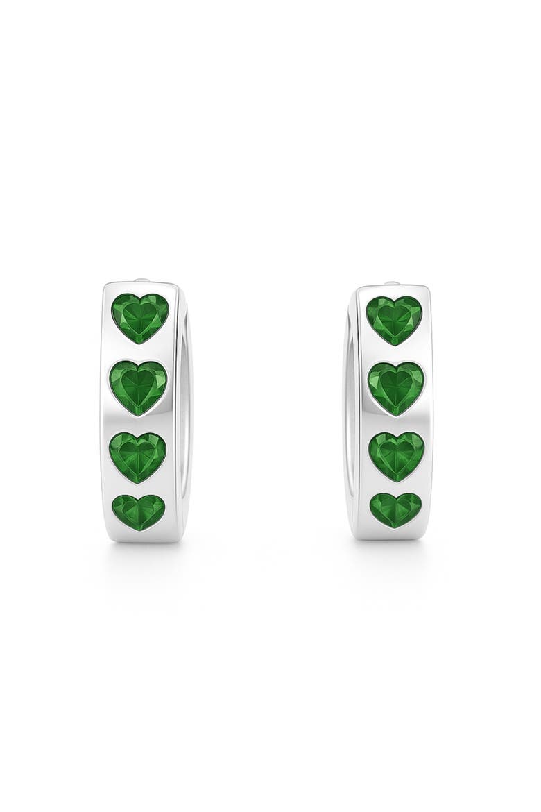 Sterling Silver Emerald Heart Hoops, Alternate, color, Green